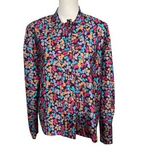 ABVIEN vintage floral neck tie bishop sleeve blouse. Size 9-10 button wrist.